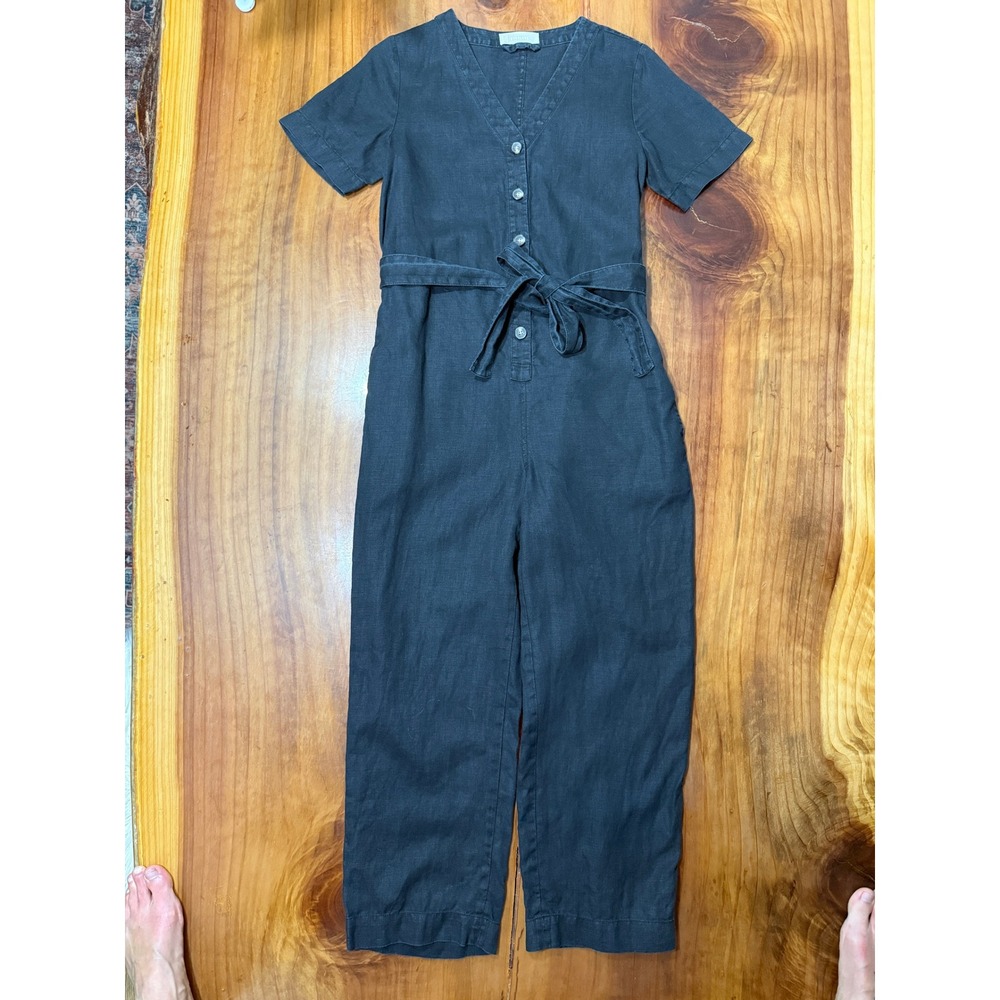 Everlane Women's Jumpsuit 0 Linen Button Tie waist Short sleeve L26